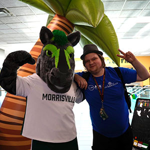 ACE student Julian with SUNY Morrisville mascot Mo